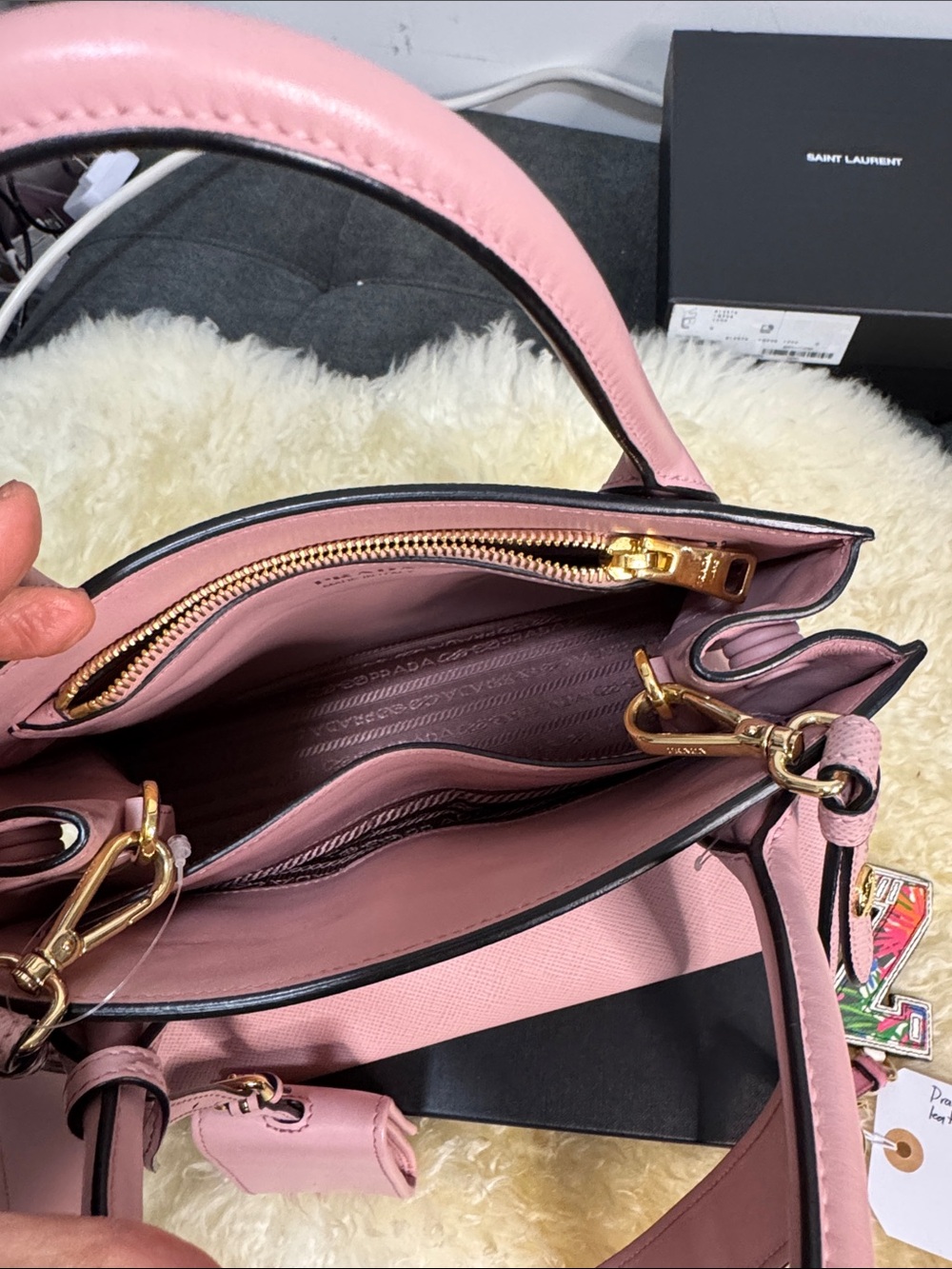 Prada Pink Saffiano Satchel with Gold Hardware - Picture 4 of 8